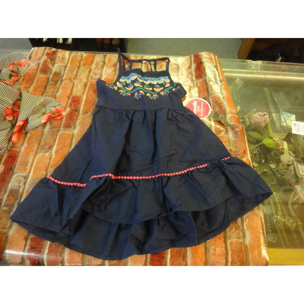 nannette Kids girls 5‎ navy blue dress with flowers sleeveless NWT